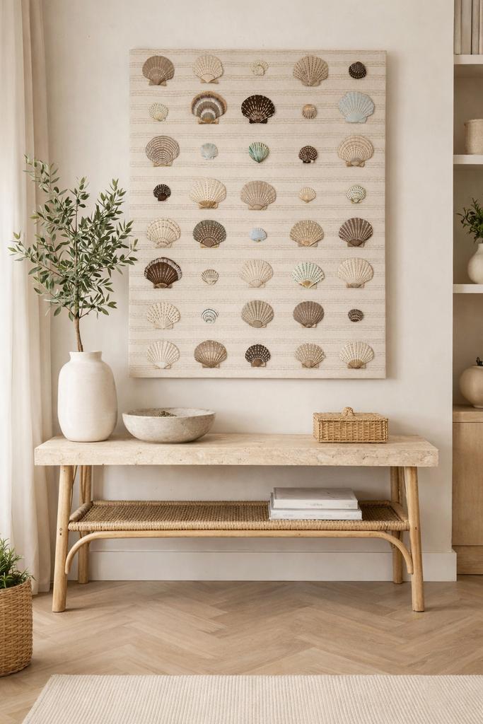 Schelpen schilderij paneel kunst groot strand abstract, Ophalen