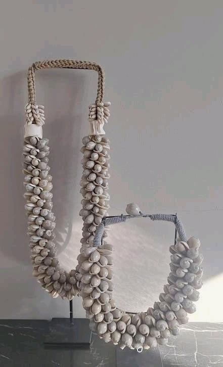 Prachtige beige grijze set schelpenkettingen groot nieuw, Nieuw, Ophalen of Verzenden, X, X