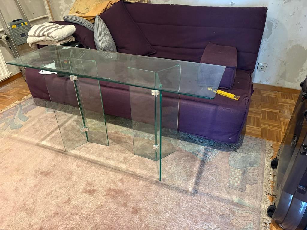 Glazen bijzettafel / consoletafel, Huis en Inrichting, Ophalen, Gebruikt, 100 tot 150 cm, Glas