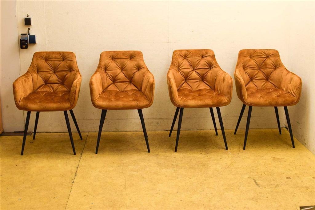 4 stuks eetkamerstoelen 49157, Gebruikt, Bruin, Ophalen of Verzenden, Stof