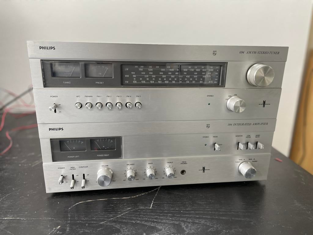 Vintage Philips versterker 694 en tuner 594, Audio, Tv en Foto, Versterkers en Receivers, Gebruikt, 60 tot 120 watt, Nvt, Stereo