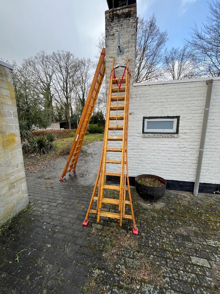 Houten opsteek ladder, trap, Doe-het-zelf en Verbouw, Ladders en Trappen, Ophalen, Gebruikt, Ladder, 4 meter of meer