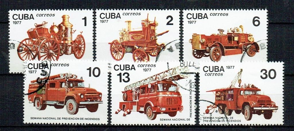 Cuba 1977 Brandweer pompen en Antieke Automobielen, Verzenden, Gestempeld, Auto's