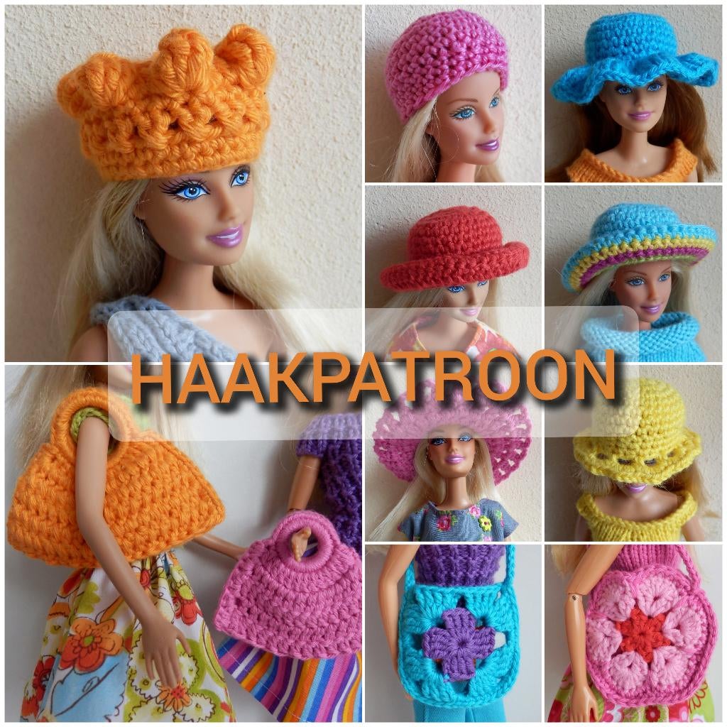 Haakpatroon hoedjes, tasjes, kroontje voor barbiepoppen, Ophalen, Nieuw, Haken, Patroon of Boek