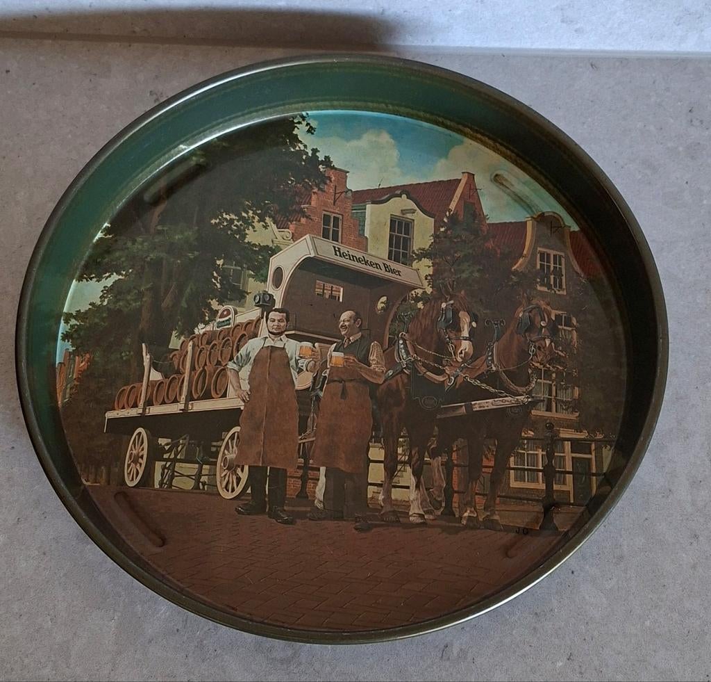 Vintage Heineken Dienblad – Paard en Wagen – Retro, Verzamelen, Ophalen of Verzenden, Gebruikt, Heineken