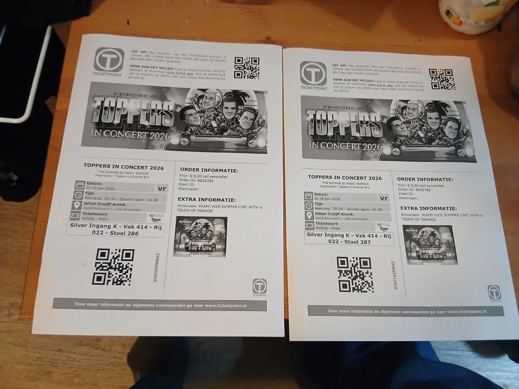 2 tickets  toppers in concert, Ophalen, Voor 1940, Overige onderwerpen