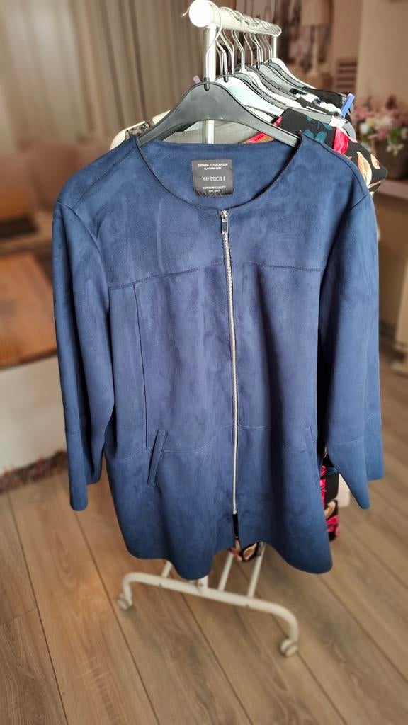 Suedine blazer jas met rits maat 54, Kleding | Dames, Grote Maten, Zo goed als nieuw, Jasje of Colbert, Blauw, Ophalen of Verzenden