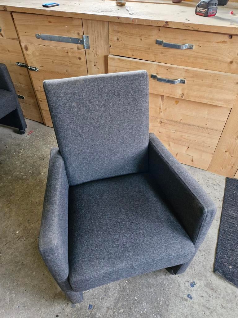 4 eetkamerstoelen - Grijs stof, Huis en Inrichting, Stoelen, Gebruikt, Vier, Stof, Grijs, Ophalen of Verzenden