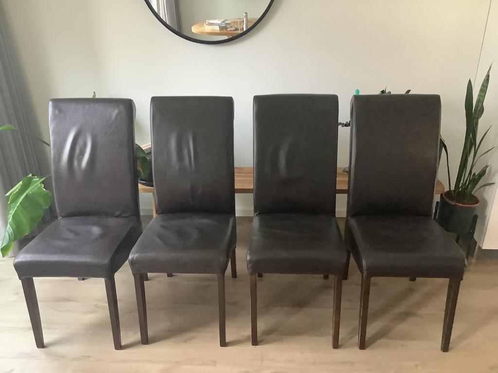 Jencikova leren eetkamerstoelen bruin, Huis en Inrichting, Stoelen, Ophalen, Gebruikt, Bruin, Leer