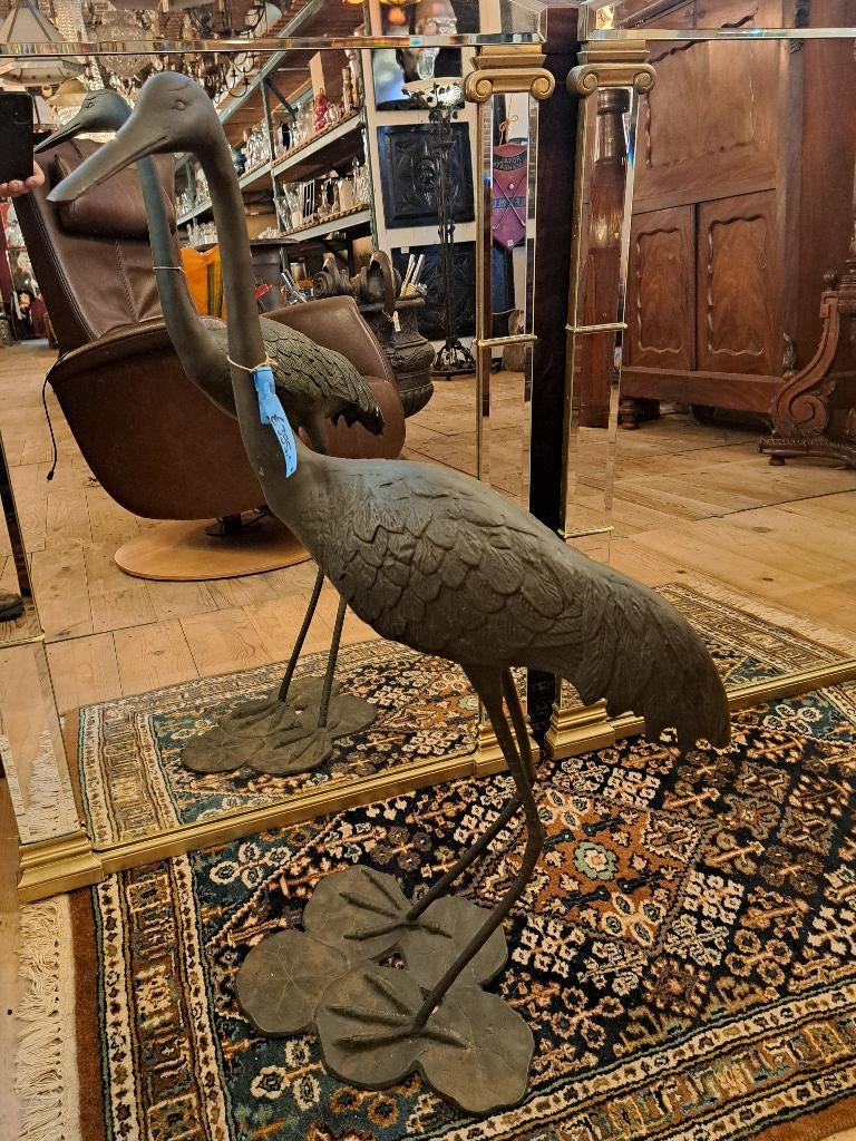 Bronzen levensgrote kraanvogel mooi gaaf echt brons beeld, Ophalen of Verzenden