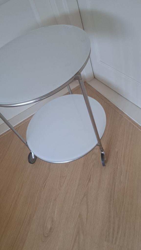 Vintage IKEA STRIND Bijzettafel - Glas & Wit, Huis en Inrichting, Tafels | Bijzettafels, 45 tot 60 cm, Minder dan 55 cm, Gebruikt