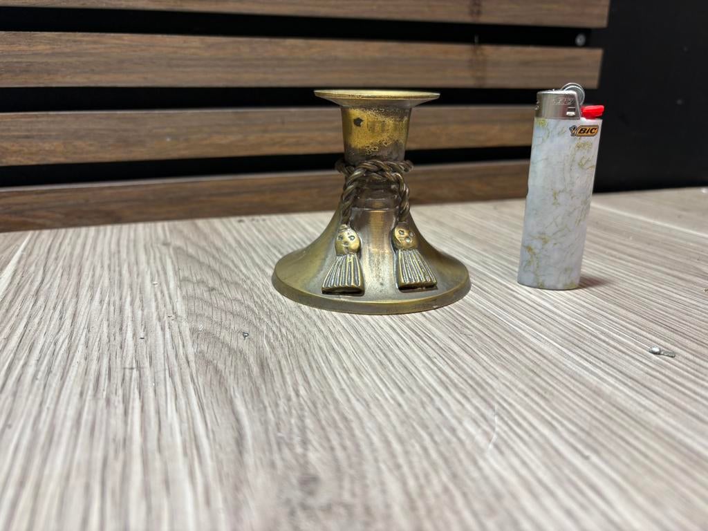 Antieke messing kandelaar met kwasten otomaanse stijl, Ophalen of Verzenden, Koper