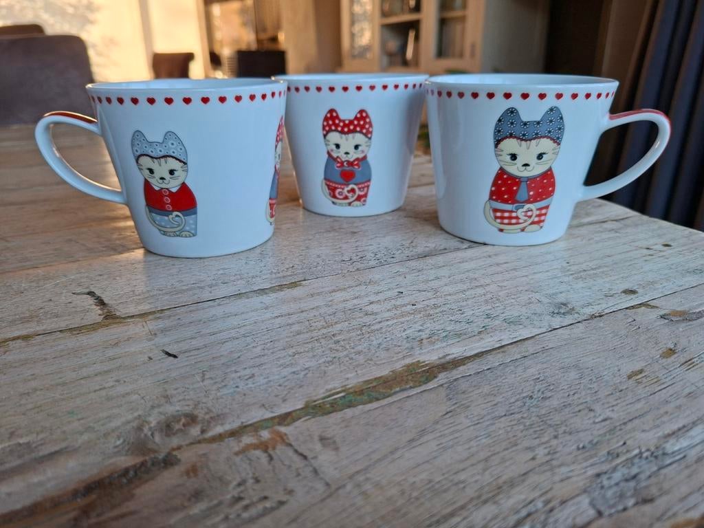 3 V&D Porseleinen Mokken met Katten - Nieuw!, Ophalen of Verzenden, Nieuw