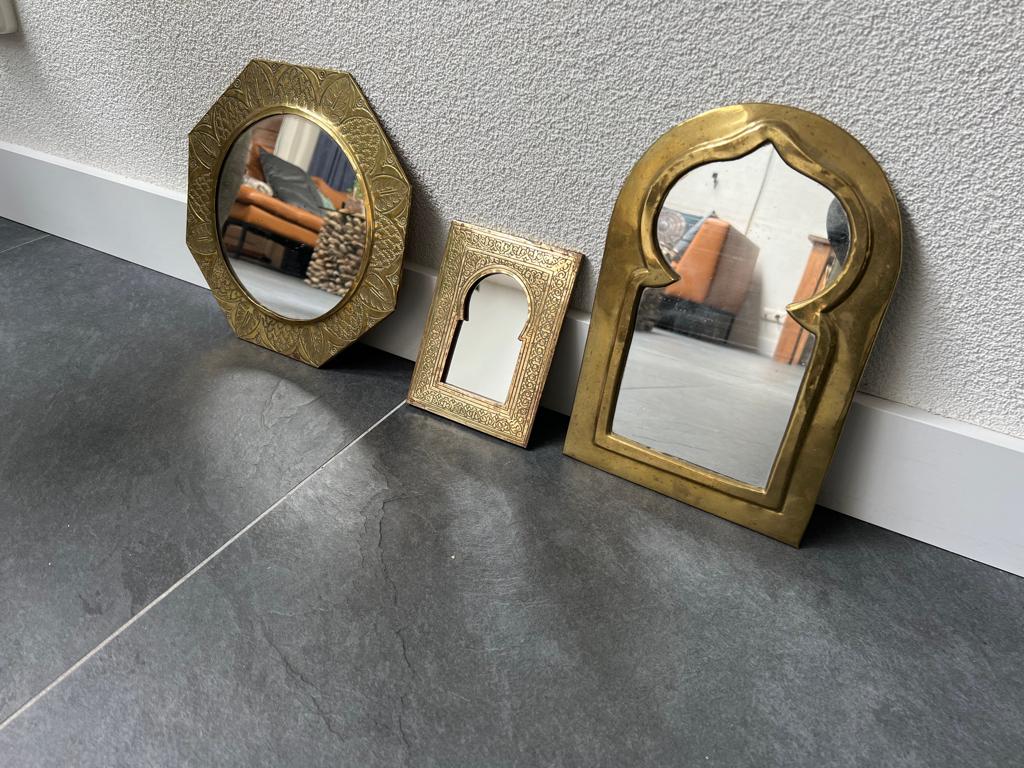 2 oude marokkaanse spiegels 1001 nacht dun koper, Huis en Inrichting, Woonaccessoires | Spiegels, Gebruikt, Ophalen of Verzenden