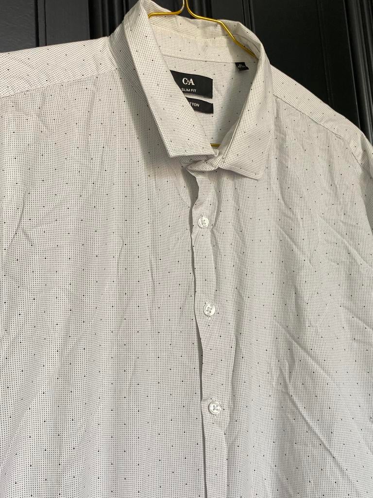 C&A Heren Wit Slim Fit Overhemd met Micro-Dot Patroon, Ophalen of Verzenden, Zo goed als nieuw, Wit, Halswijdte 43/44 (XL)