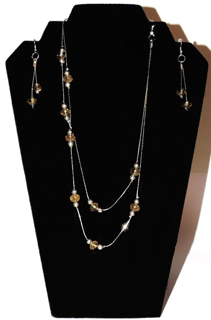 Setje glas facet kralen  zilver plated ketting en oorbellen, Marktplaats@koningsieraden.nl, Overige materialen, Hangers, Met strass