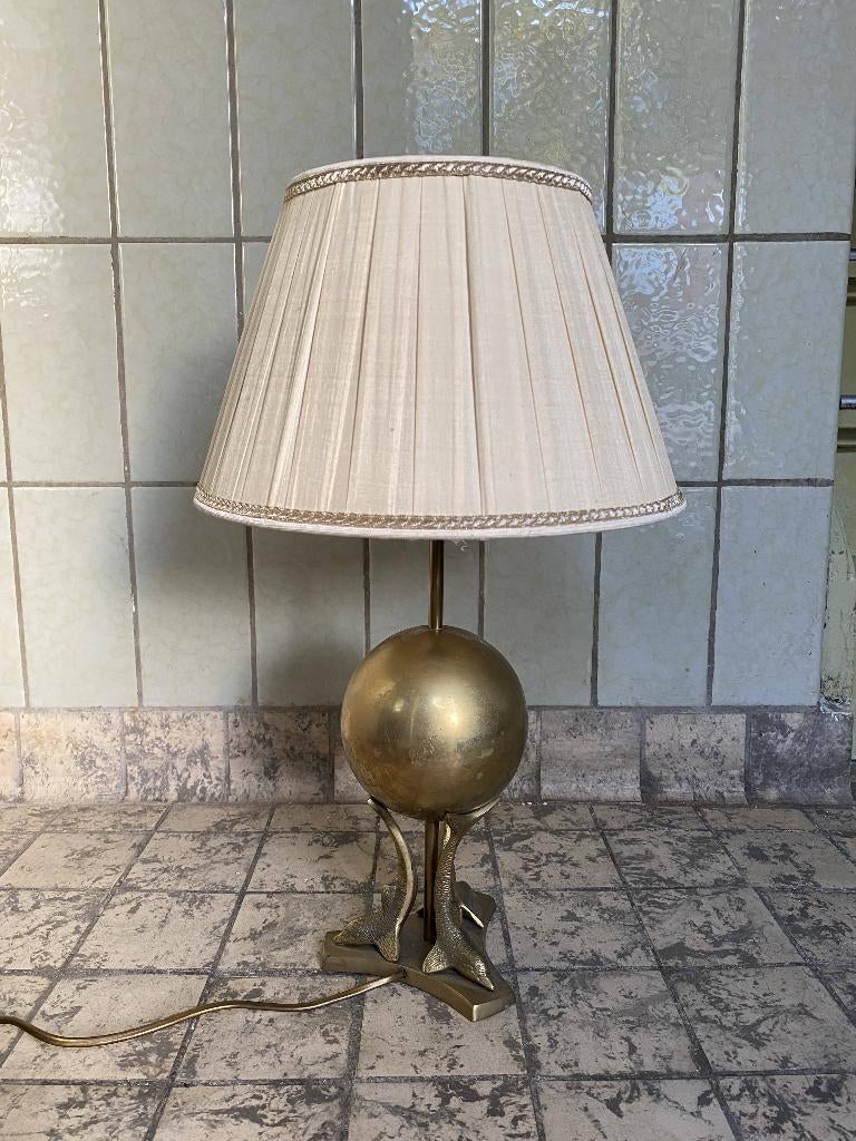 Vintage tafellamp messing brass hollywood recency dolfijnen, Gebruikt, Vintage, Ophalen of Verzenden, Metaal