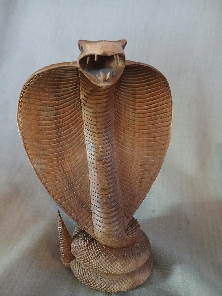 Houten beeld "Cobra" slang, Ophalen of Verzenden