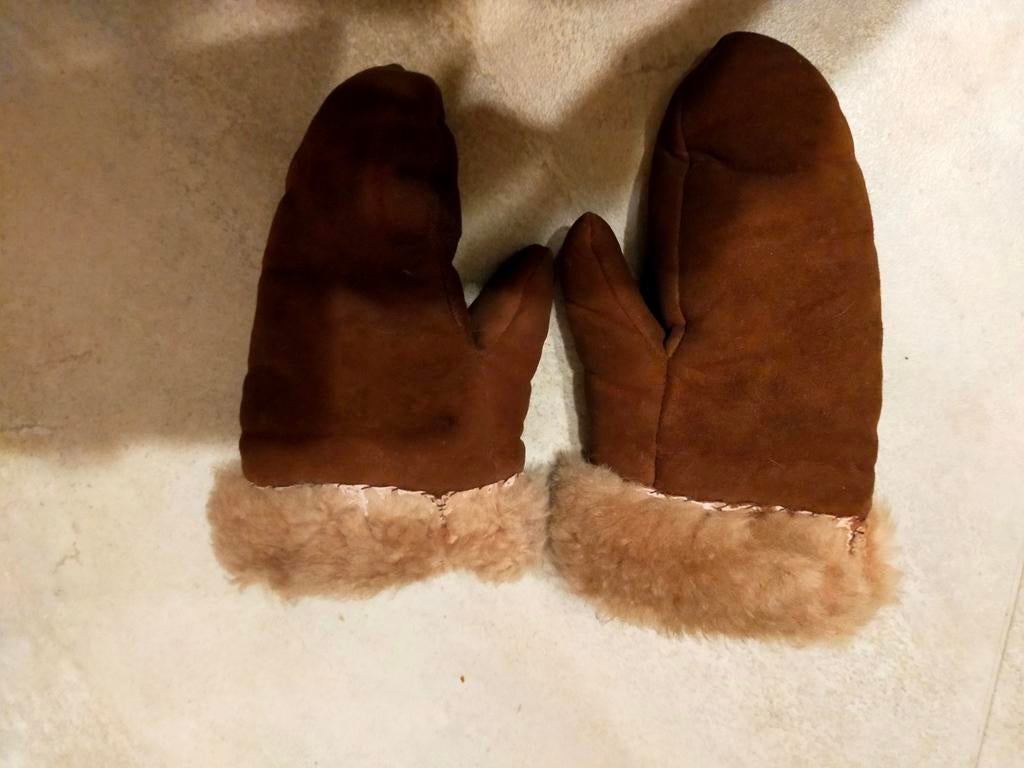 VINTAGE LEREN HANDSCHOENEN MET SCHAPEN WOL KIND OUD RETRO, Ophalen of Verzenden, Kinderen, Vintage