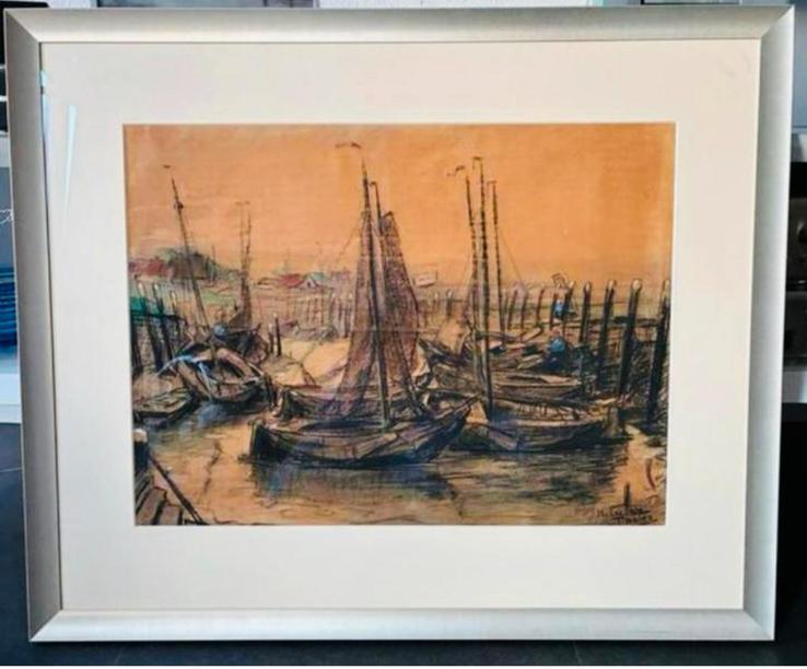 Hendrik v Leeuwen/Oudewater pasteltekening Kade van Tholen., Antiek en Kunst, Ophalen