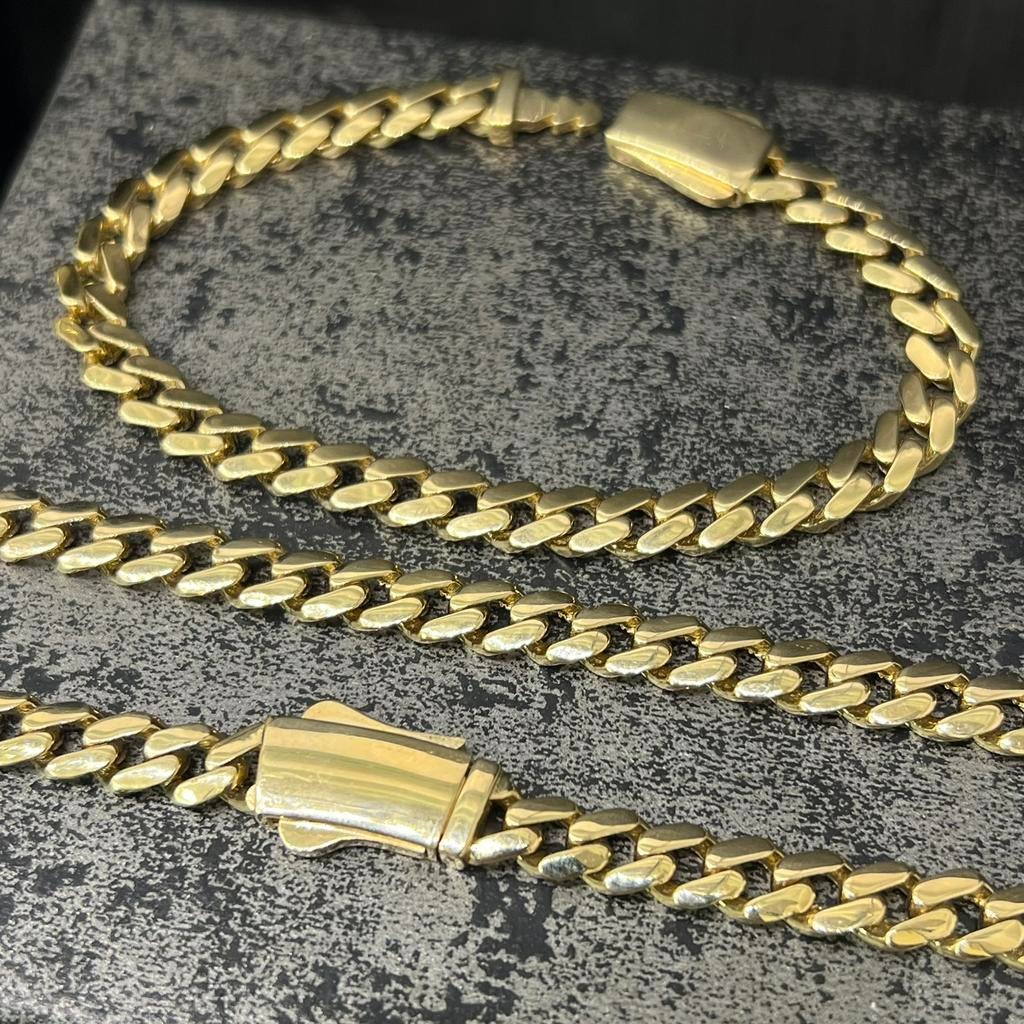 14k gouden set cuban schakel ketting met armband, Sieraden, Tassen en Uiterlijk, Kettingen, Nieuw, Goud, Ophalen of Verzenden