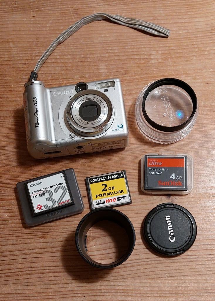 Canon PowerShot A95 + Compact Flash + Lens, Gebruikt, Canon, Compact, Ophalen of Verzenden