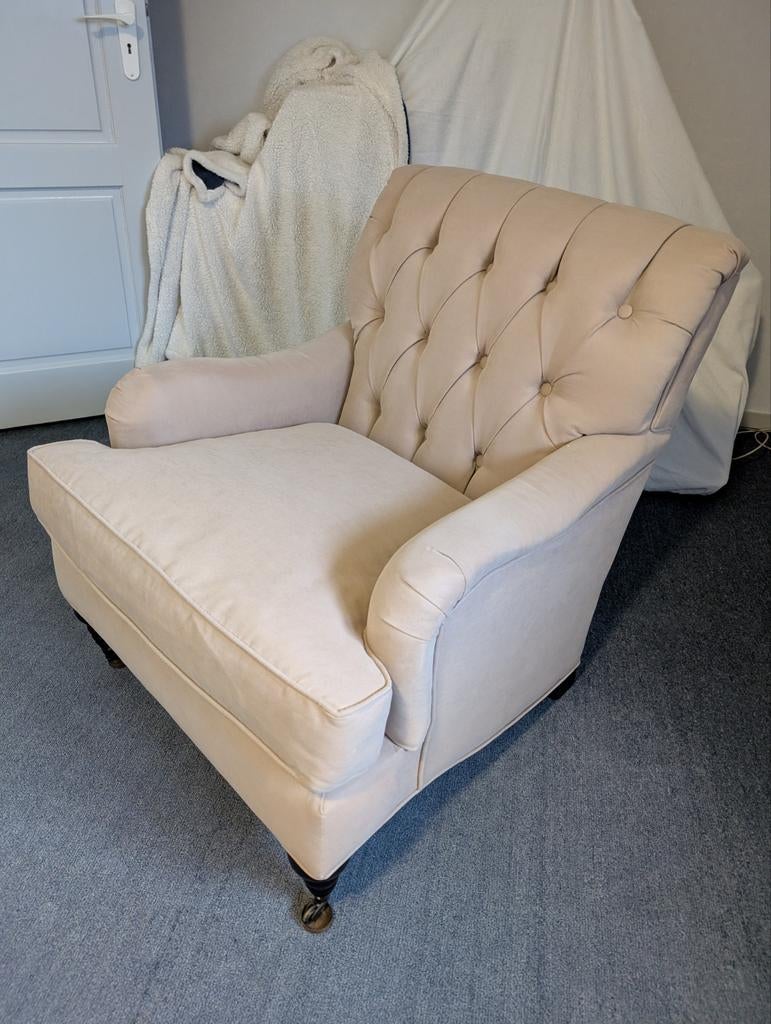 Landelijke fauteuil met gecapitonneerde rug, Huis en Inrichting, Ophalen, 75 tot 100 cm, 50 tot 75 cm