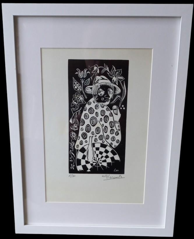 houtsnede Willy Lecomte "zelfportret"., Ophalen of Verzenden