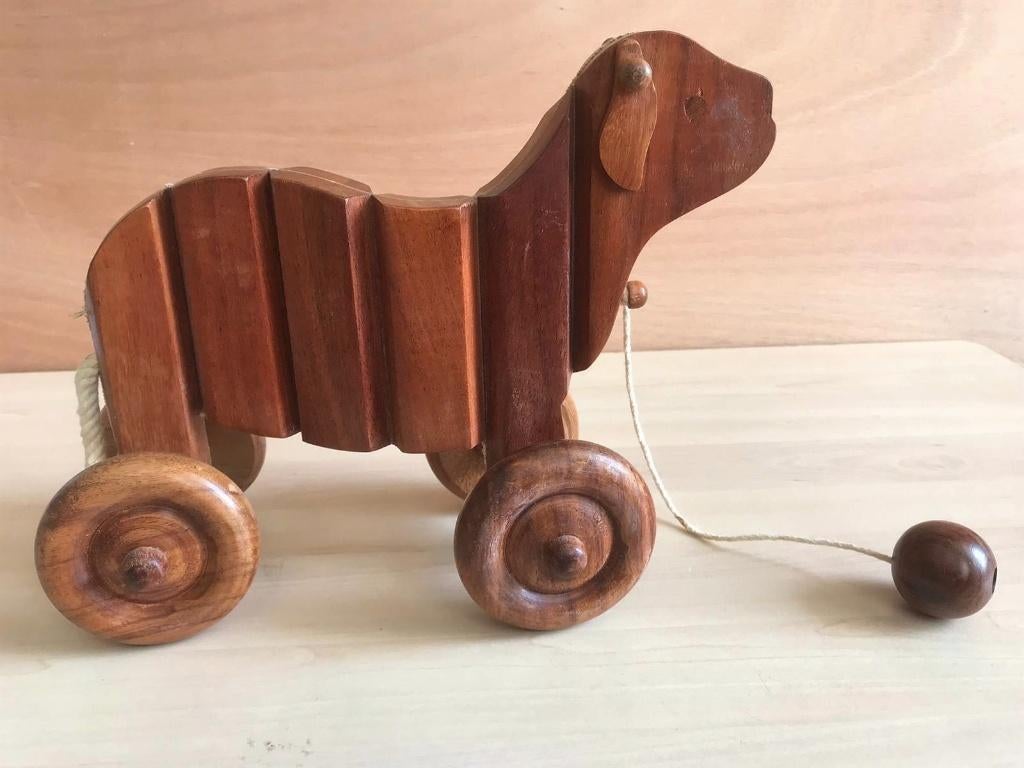 Oud Trekfiguur Hond Hout 27 cm, Ophalen of Verzenden, Gebruikt