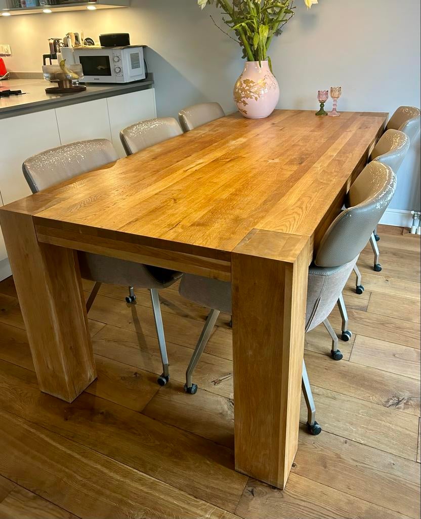 Eikenhouten eettafel, Ophalen, Gebruikt, 100 tot 150 cm, Eikenhout