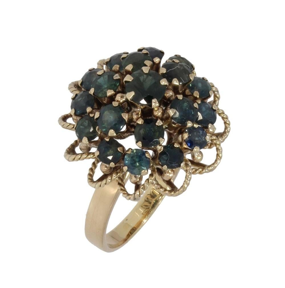 Bloem saffier kleurige vintage gouden luxe dames ring fraai