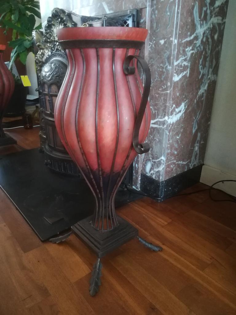 Vazen Art Deco glas in metalen frame, Ophalen, 50 tot 75 cm, Oranje, Glas