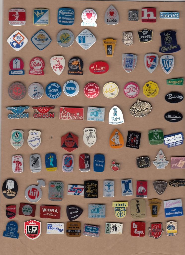 Verzameling Textiel speldjes Orcon Hatema Hes, Gebruikt, Niet vindbaar, Niet vindbaar, Speldje of Pin