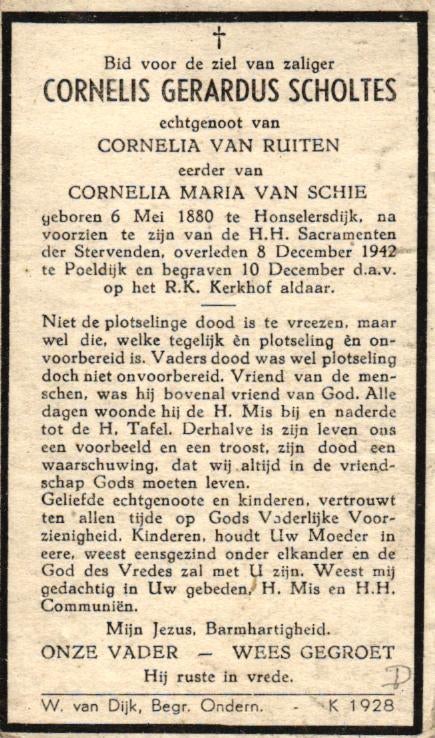 Scholtes Cornelis Gerardus 1880-1942 Honselersdijk, Ophalen of Verzenden