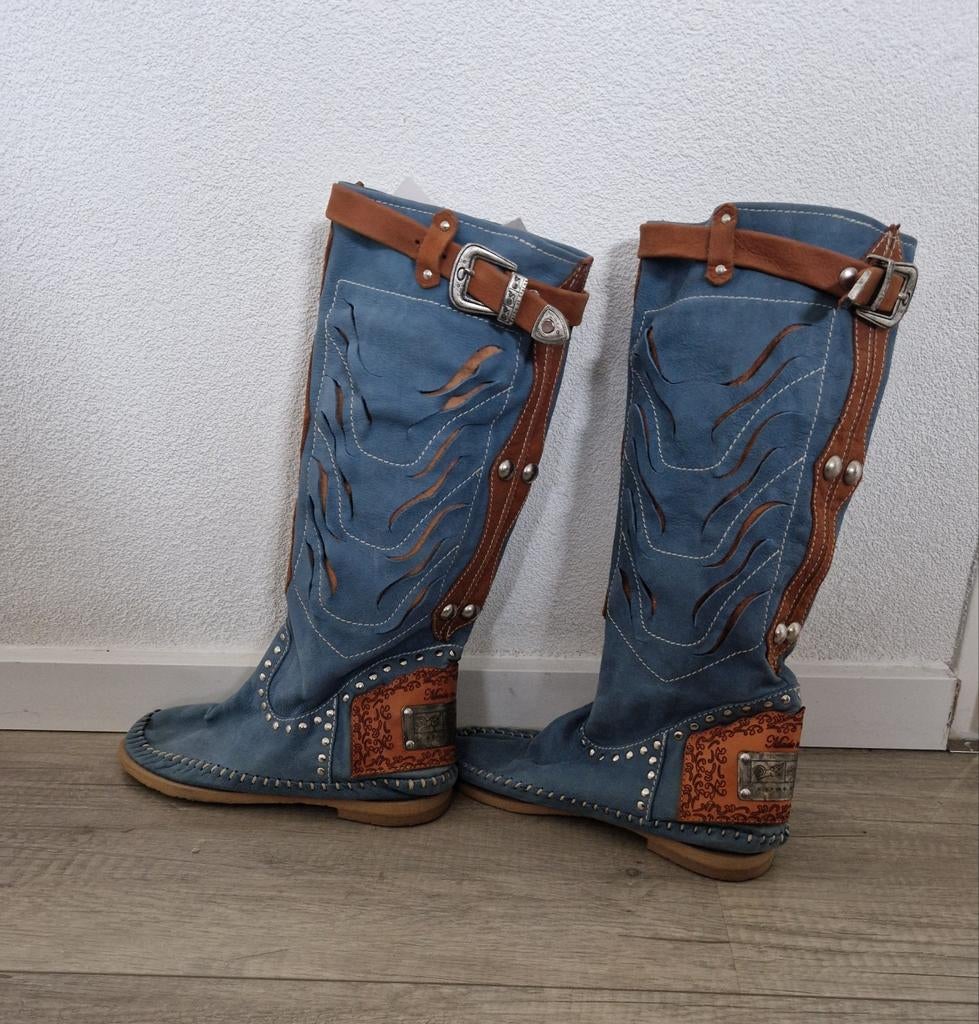 Karma of charme laarzen leren leer maat 38 39 blauw laars, Ophalen of Verzenden, Nieuw, Blauw, Hoge laarzen