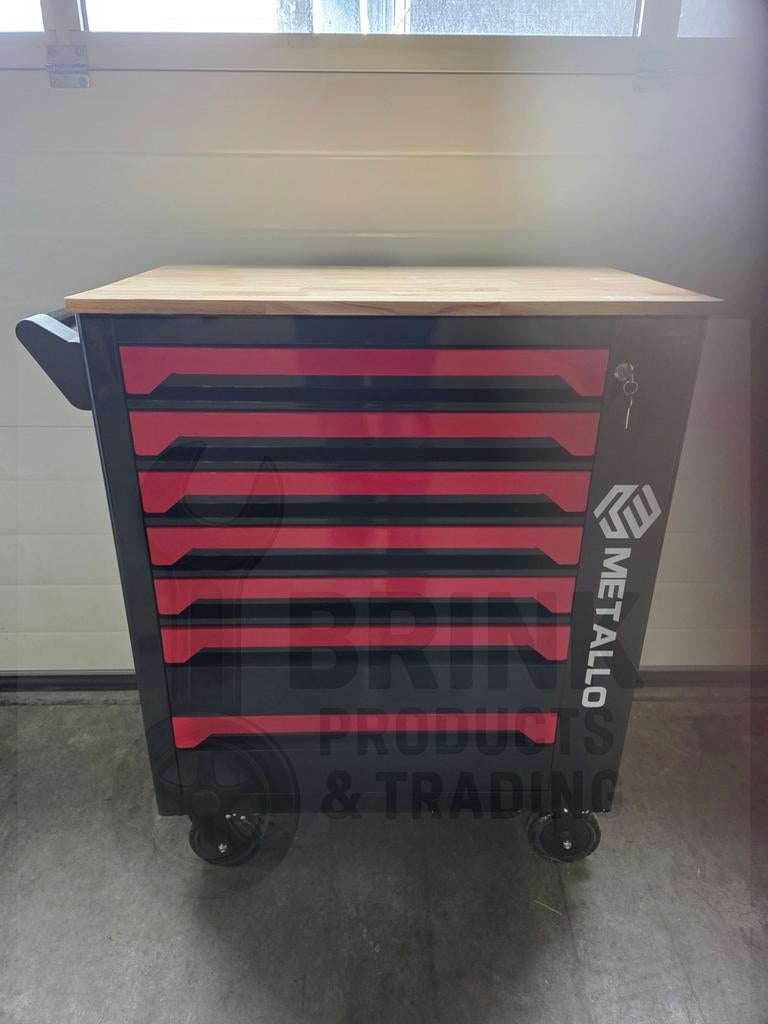 Mooie Metallo gereedschapswagen met houten werkblad, Ophalen of Verzenden