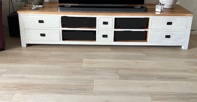 tv meubel dressoir teak geschilderd, Huis en Inrichting, Kasten | Televisiemeubels, Ophalen, Gebruikt, Teakhout, 200 cm of meer