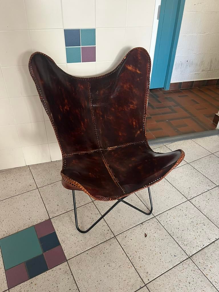 Leren vlinderstoel, Ophalen of Verzenden, Zo goed als nieuw, 50 tot 75 cm