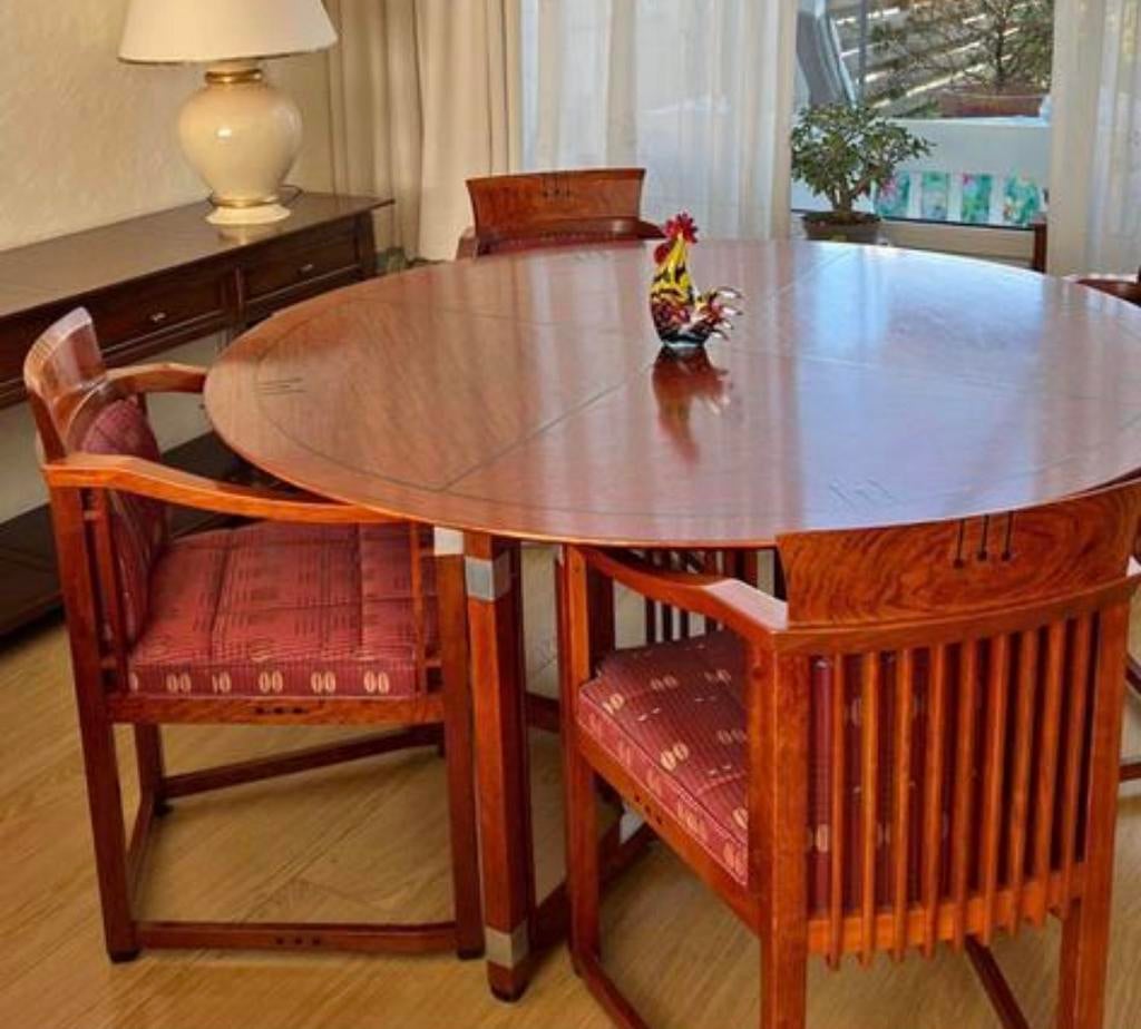 Schuitema eetkamerset met 4 Susan stoelen en 145 dia.m tafel, Ophalen, Overige kleuren, Zo goed als nieuw, Vier