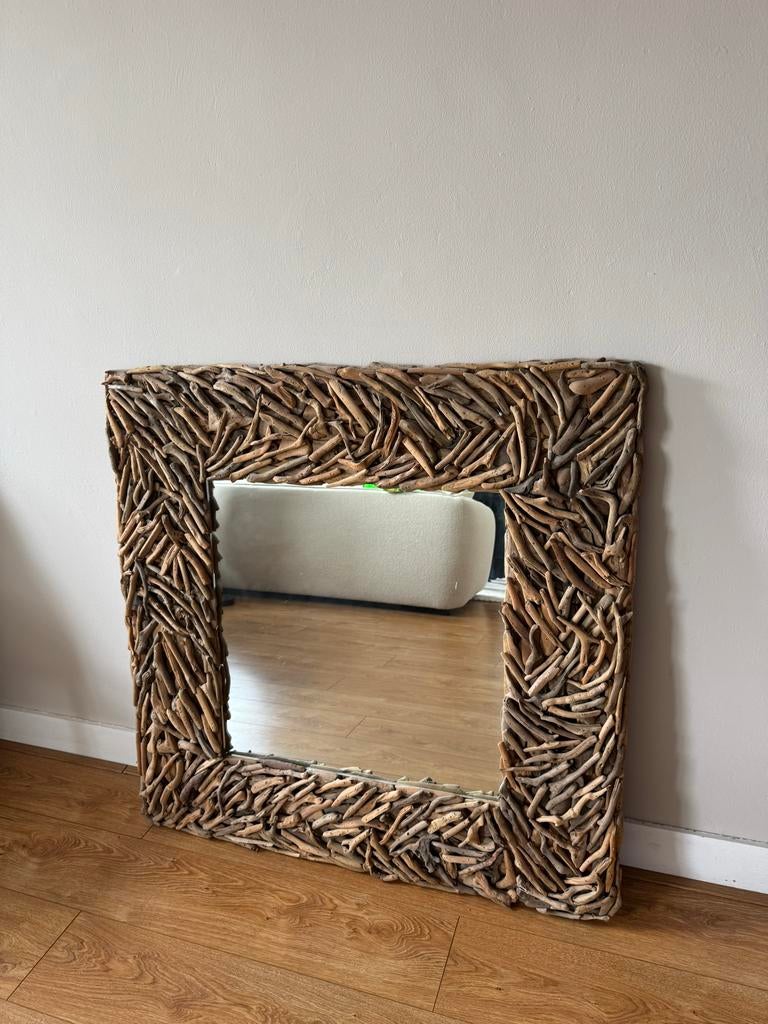 Drijfhout spiegel, Ophalen, Gebruikt, 100 tot 150 cm, 75 tot 100 cm