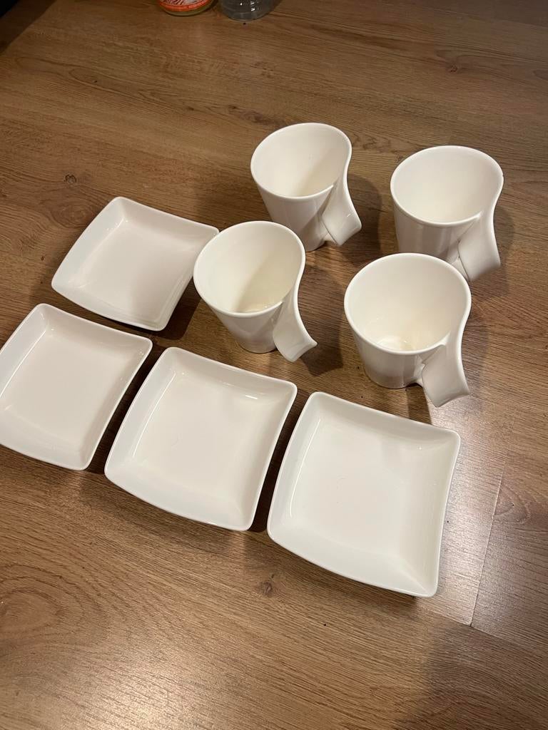 Villeroy & Boch NewWave mokken en schotels + gratis servies, Ophalen, Zo goed als nieuw, Overige stijlen, Kop(pen) en/of Schotel(s)