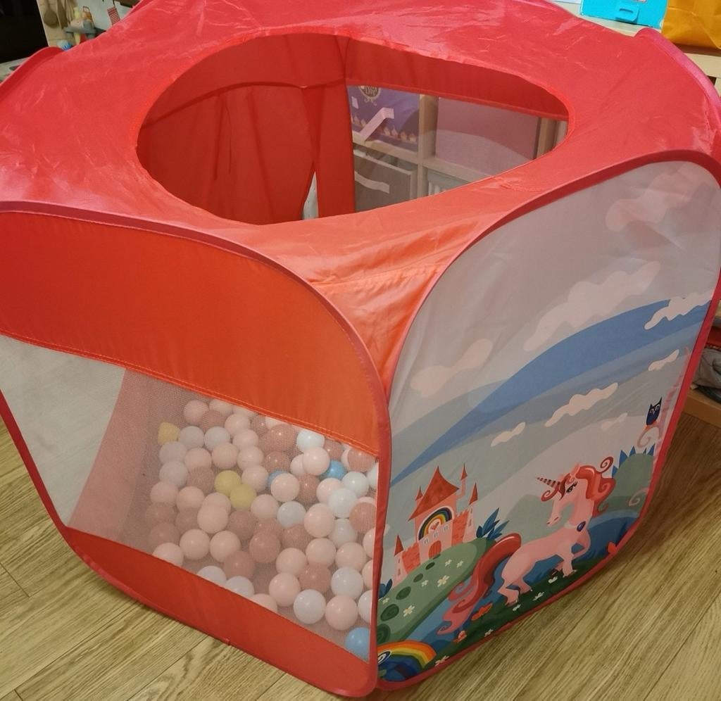 Ballenbak met eenhoorn design en ballen, Ophalen, Gebruikt