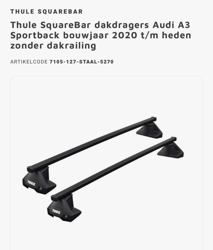 Thule dakdragers Audi A3 vanaf 2020, Auto diversen, Dakdragers, Ophalen, Zo goed als nieuw