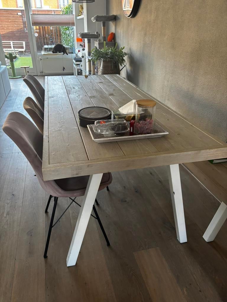Houten eettafel met bankje, Huis en Inrichting, Tafels | Eettafels, Ophalen, Gebruikt, 200 cm of meer, 50 tot 100 cm