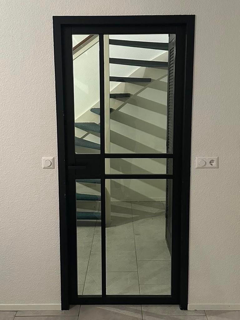 Zwarte binnendeur met glas, Ophalen, Gebruikt, 80 tot 100 cm, Binnendeur