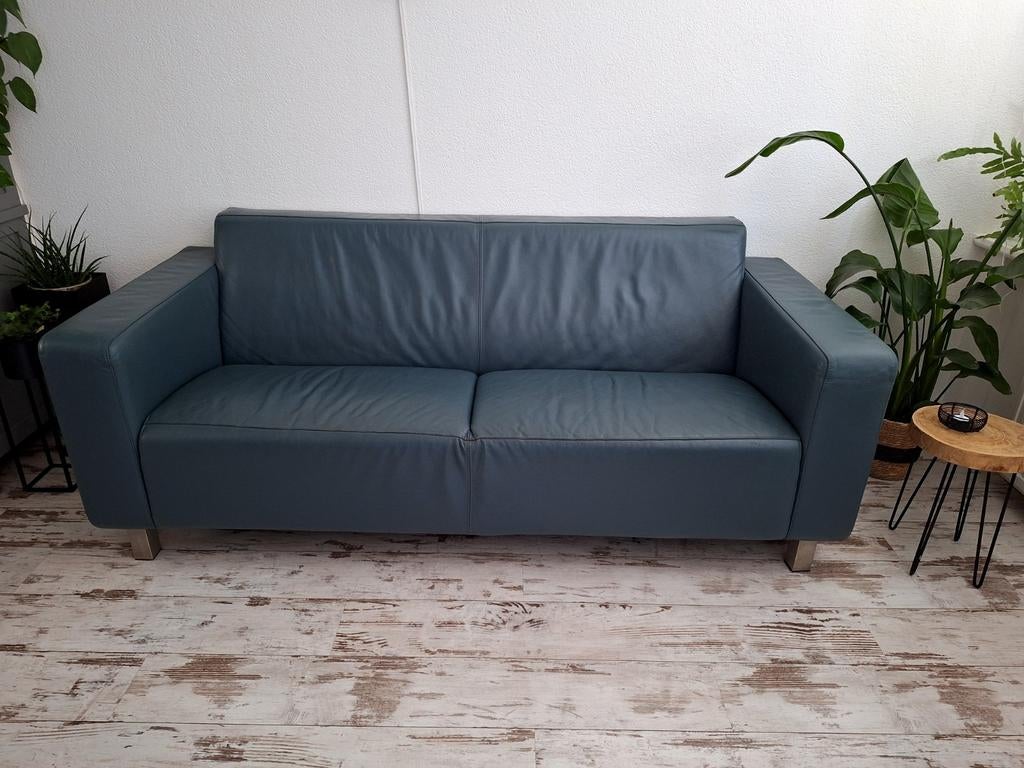 Montel mooie leren 2,5/ 3 zits bank, petrol (groen/ blauw), Ophalen, Gebruikt, 150 tot 200 cm, Driepersoons