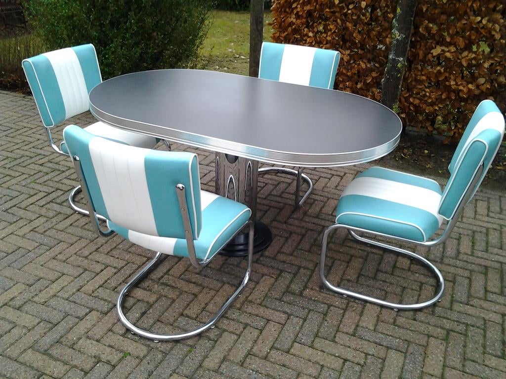 Bel Air 4 slede stoelen diner tafel fifties sixties retro, Ophalen, Zo goed als nieuw, Amerikaanse retro fifties sixties, Vier