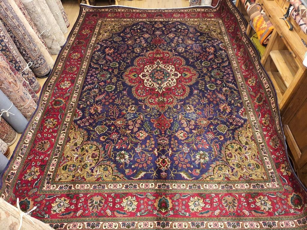 Vintage handgeknoopt perzisch tapijt tabriz 383x294, Info@SlatsAntiek.nl, Perzisch, 200 cm of meer, Ophalen of Verzenden