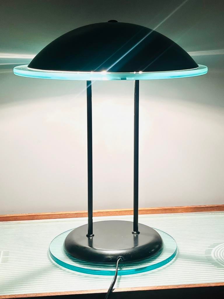 Vintage UFO Table Lamp Memphis Style 80s, Huis en Inrichting, Lampen | Tafellampen, Ophalen of Verzenden, Zo goed als nieuw, Glas