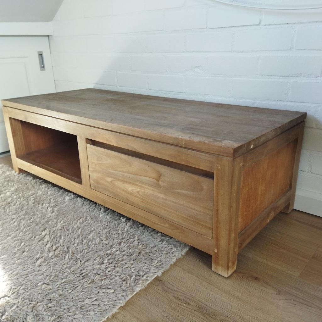 Tower Living Corona TV-meubel - Massief Teakhout - 120 cm, Huis en Inrichting, Kasten | Televisiemeubels, Ophalen, Gebruikt, Teakhout
